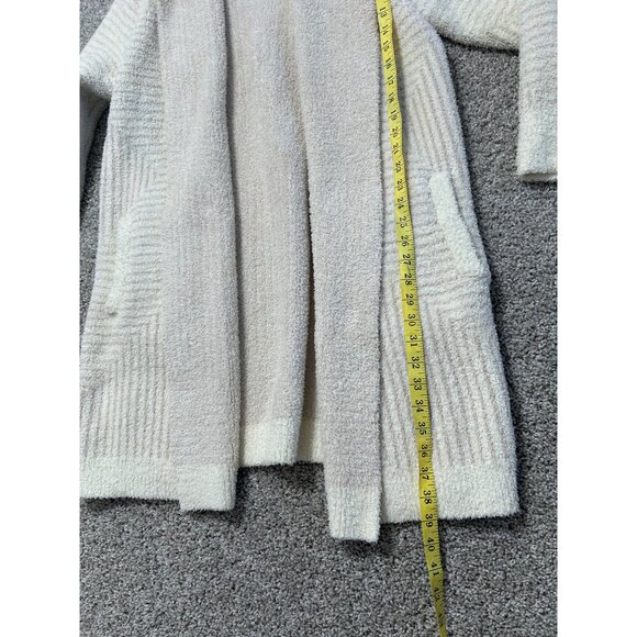 Barefoot Dreams Angular Stripe Cardi Sweater Fuzzy Long Pockets Cream Tan Stripe - Picture 6 of 12